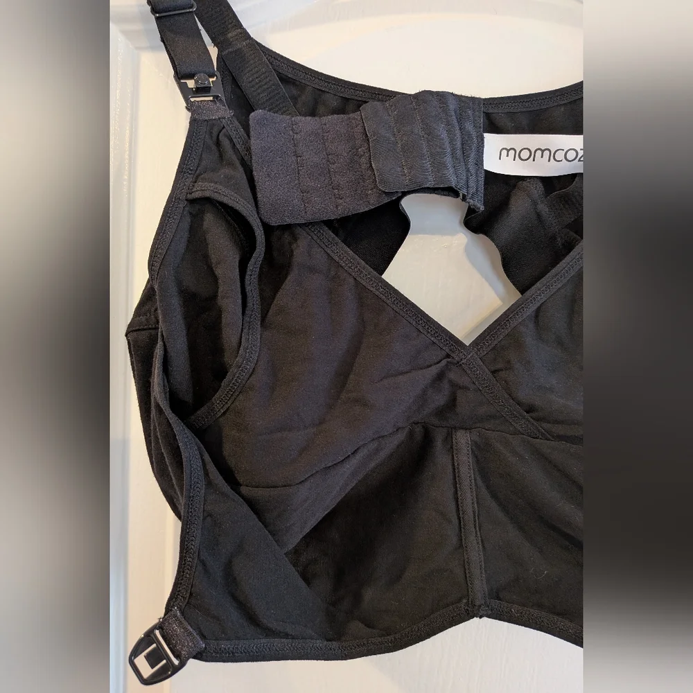 Momcozy Bamboo Hands-Free Nursing & Pumping Bra Black Size 2XL V-neck Maternity